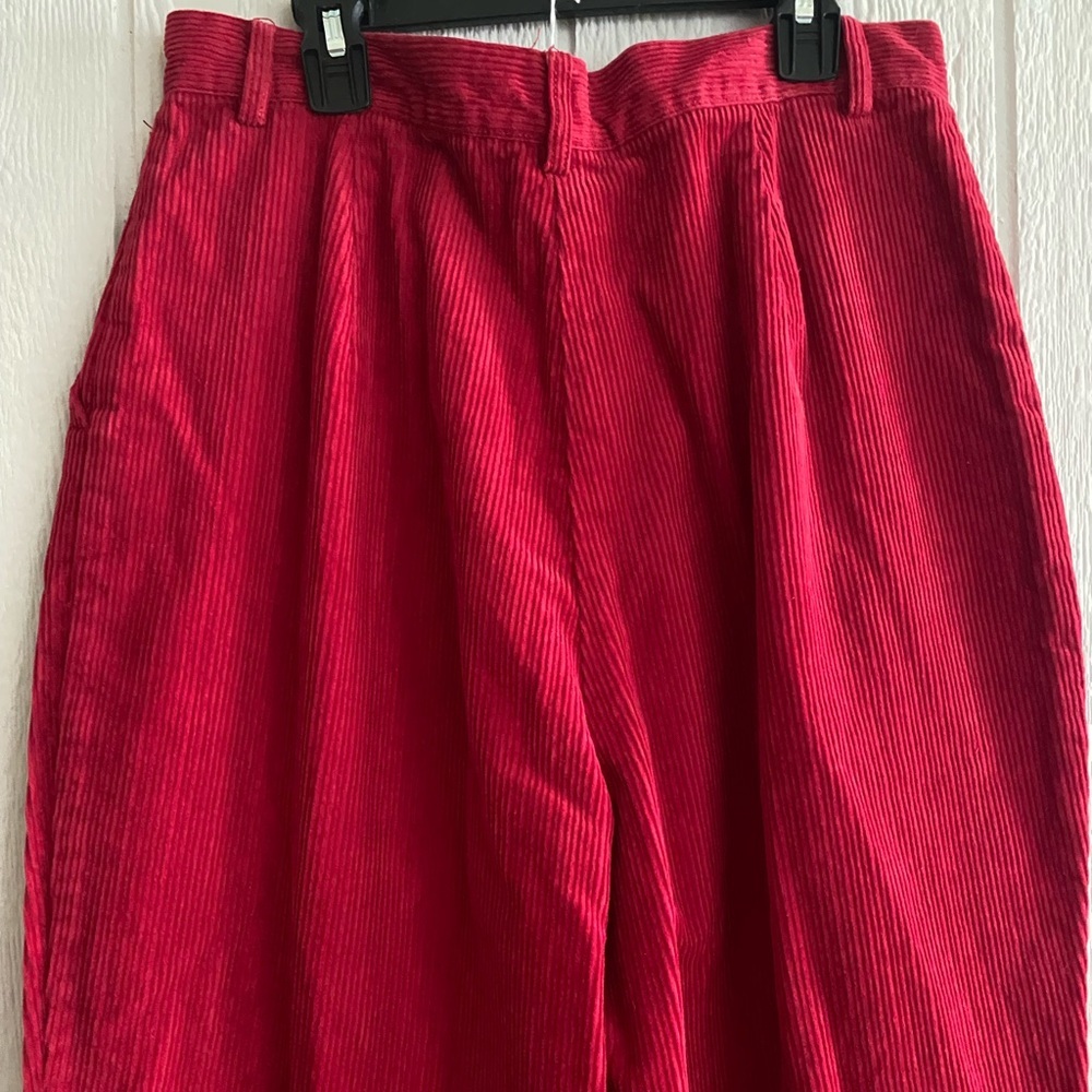 Vintage 80s/90s Women Charter Club Hi-Rise Red Ribbed Corduroy Pleated Pants 12 - Picture 8 of 9